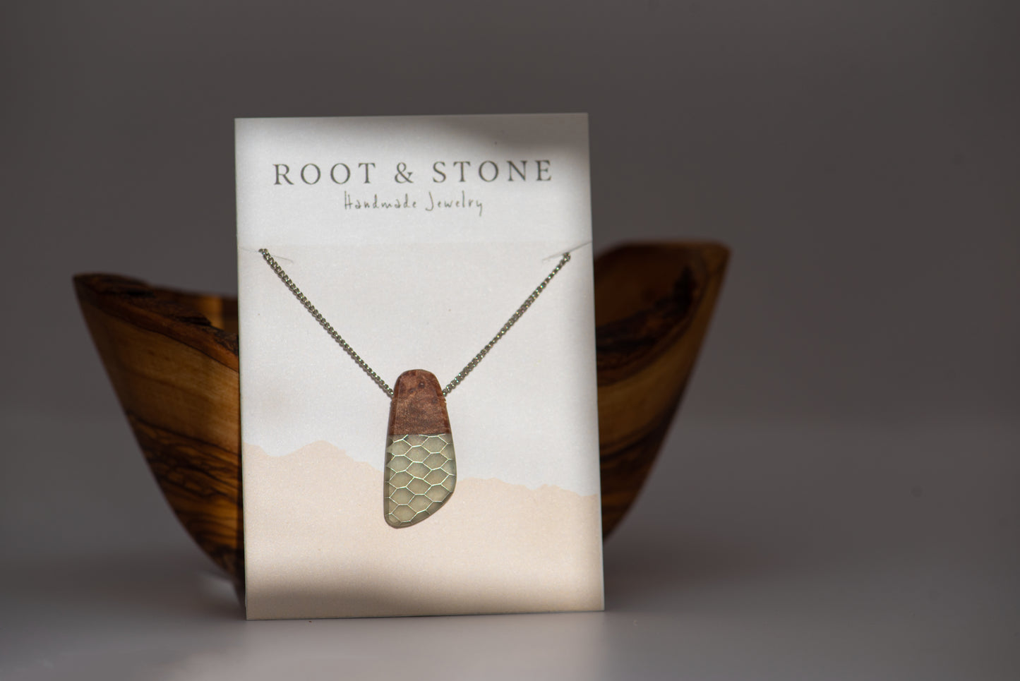 Burled Maple and Gray Aluminum Honeycomb Necklace