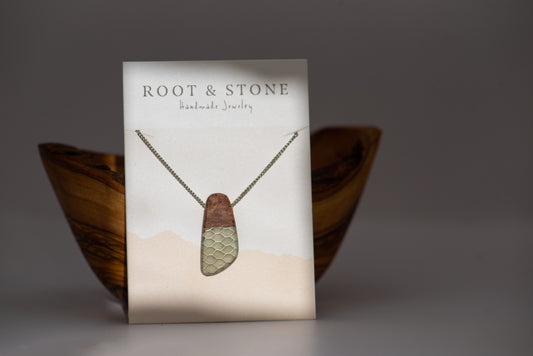 Burled Maple and Gray Aluminum Honeycomb Necklace